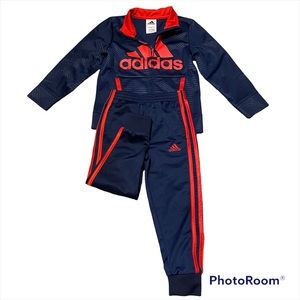 Adidas Red and Blue Sweat Suit Matching Set size 4